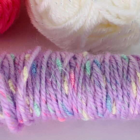 Acrylic Yarn Lot 4 Four Ply Multicolor Pink Lavender Blue White Sparkle Crafts - Picture 7 of 10